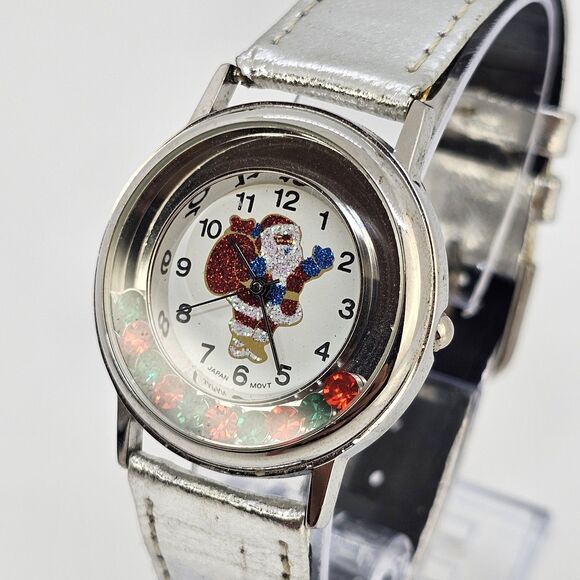 Santa Claus Women's Watch 33MM White Dial Gray Leather Bands New Battery - Picture 3 of 14